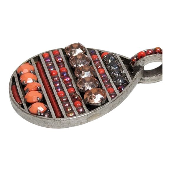 Handmade Artisan Pink Beads & Rhinestone Silver Metal Necklace Pendant - Picture 2 of 4